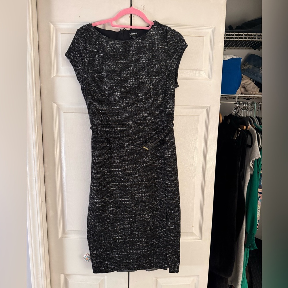 Express - Black Tweed Sheath Dress with Belt